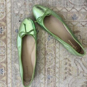 Metallic Green Leather Ballet Flats